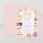 Roze Chevron Alice in Wonderland Tea Party Kaart (Voorkant / Achterkant)