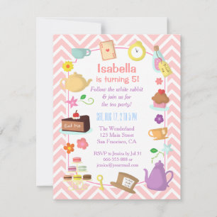 Roze Chevron Alice in Wonderland Theepartij Kaart