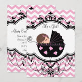 Roze Chevron Baby Girl Shower Kaart (Voorkant / Achterkant)