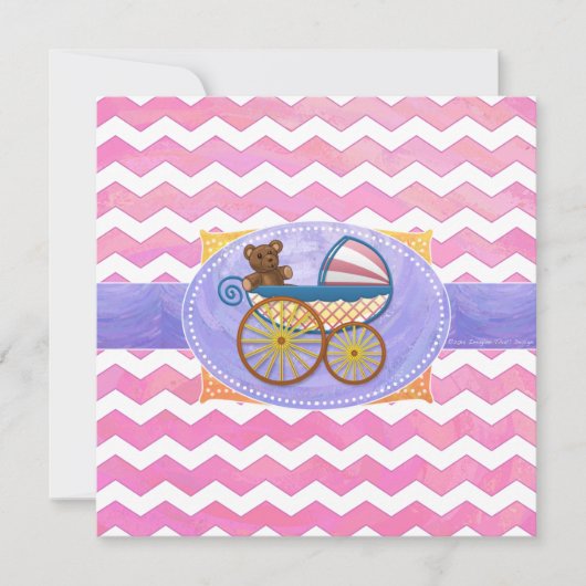 Roze Chevron Baby shower Square Kaart (Voorkant)