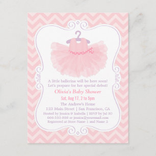Roze Chevron Ballerina Tutu Meisje Baby Shower Kaart