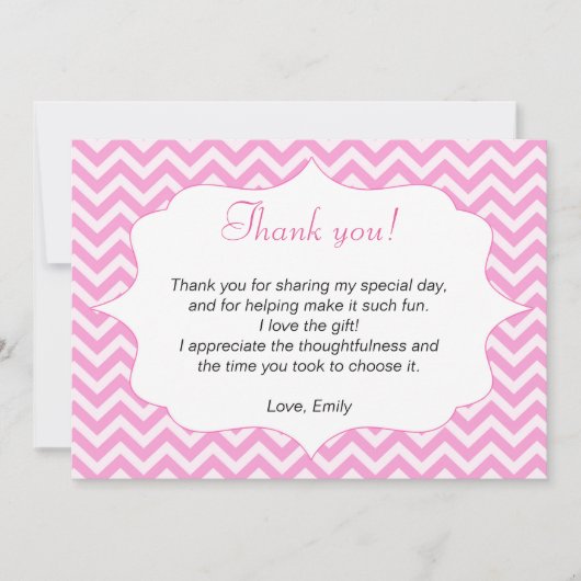 Roze Chevron Bedankkaart Notitie Kaart (Voorkant)