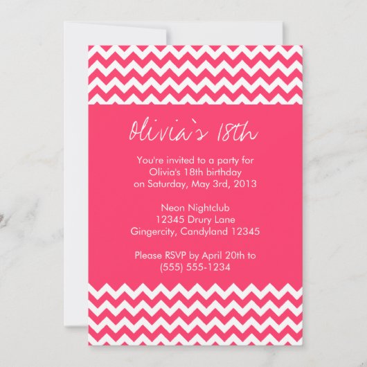 Roze Chevron Birthday Uitnodiging (Voorkant)