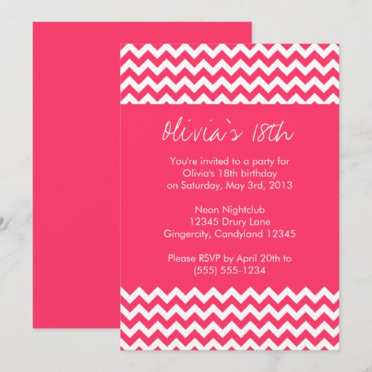 Roze Chevron Birthday Uitnodiging (Voorkant / Achterkant)