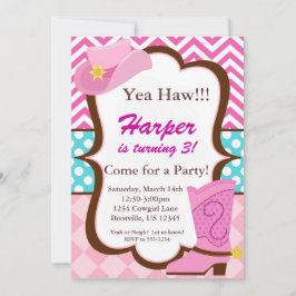 Roze Chevron, blauwe Stippen, Cowgirl Boot Birthda Kaart