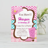 Roze Chevron, blauwe Stippen, Cowgirl Boot Birthda Kaart (Staand voorkant)