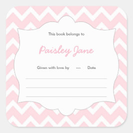 Roze Chevron Boek baby shower Bookplate label