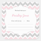 Roze Chevron Boek baby shower Bookplate label (Voorkant)