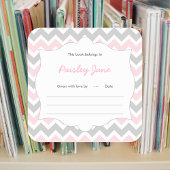 Roze Chevron Boek baby shower Bookplate label