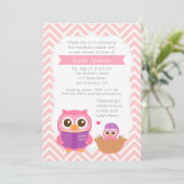 Roze Chevron Book Thleed Owl Baby shower Party Kaart (Staand voorkant)