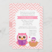 Roze Chevron Book Thleed Owl Baby shower Party Kaart (Voorkant / Achterkant)