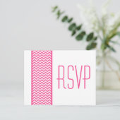 Roze Chevron Border RSVP Briefkaart (Staand voorkant)