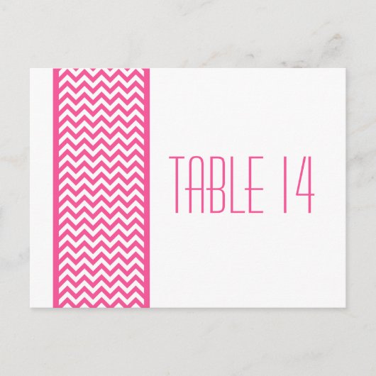 Roze Chevron Border Table Number Briefkaart (Voorkant)