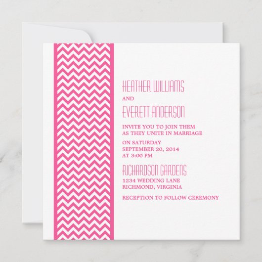 Roze Chevron Border Wedding Invite Kaart (Voorkant)