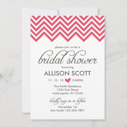 Roze Chevron Bridal Shower Kaart (Voorkant)