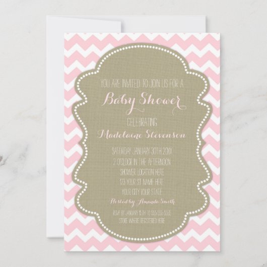 Roze Chevron Burlap Baby Shower Uitnodigingen (Achterkant)