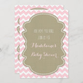 Roze Chevron Burlap Baby Shower Uitnodigingen (Voorkant / Achterkant)