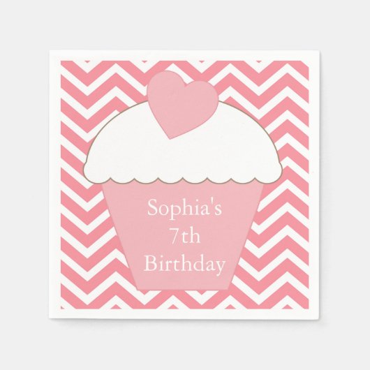 Roze Chevron Cupcake Servet (Voorkant)