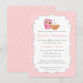 Roze Chevron, Cute Owl Baby shower Kaart (Voorkant / Achterkant)