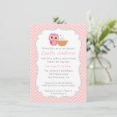 Roze Chevron, Cute Owl Baby shower Kaart (Staand voorkant)