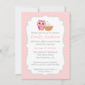 Roze Chevron, Cute Owl Baby shower Kaart (Voorkant)