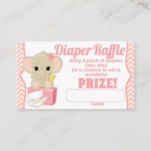 Roze Chevron Elephant Luier Raffle Tickets 100pk Informatiekaartje (Voorkant)