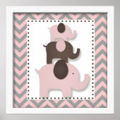 Roze Chevron Elephant Nursery Wall Art Poster (Voorkant)