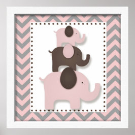 Roze Chevron Elephant Nursery Wall Art Poster