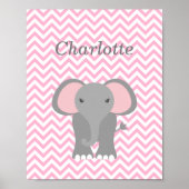 Roze Chevron Elephant Personalized Nursery Decor Poster (Voorkant)