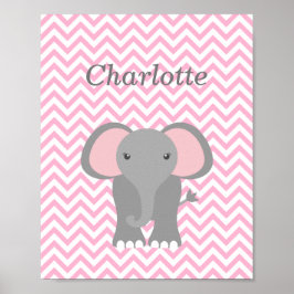 Roze Chevron Elephant Personalized Nursery Decor Poster