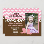 Roze Chevron en Cow Cowgirl Uitnodiging (Voorkant / Achterkant)