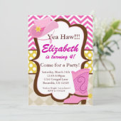 Roze Chevron en Cowgirl Boot Birthday Party Kaart (Staand voorkant)