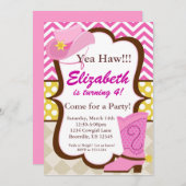 Roze Chevron en Cowgirl Boot Birthday Party Kaart (Voorkant / Achterkant)
