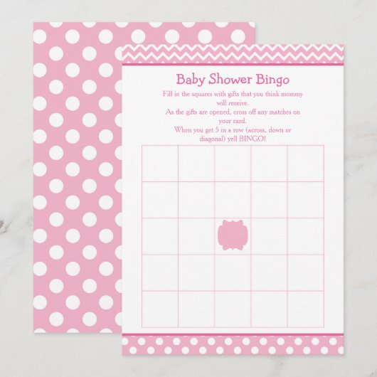 Roze Chevron en Polka Dot Baby shower Bingo Kaart (Voorkant / Achterkant)