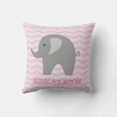Roze chevron en schattige grijze olifantenkussen kussen (Achterkant)
