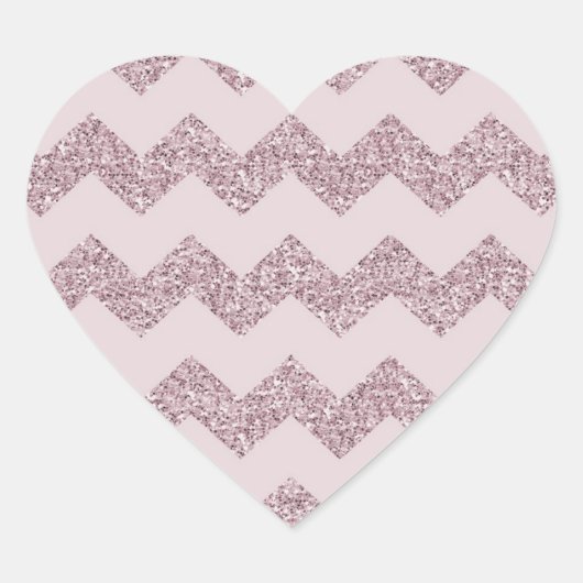 Roze Chevron Faux Glitter Hart Sticker (Voorkant)
