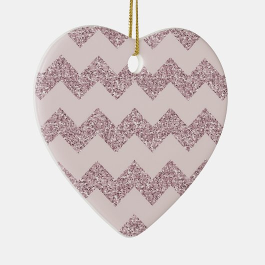Roze Chevron Faux Glitter Keramisch Ornament (Rechts)