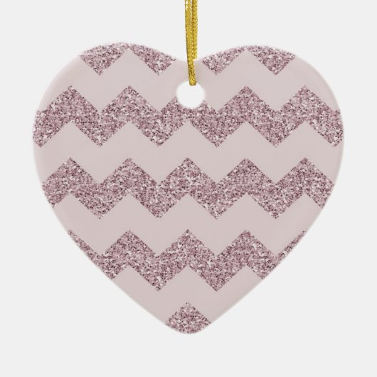 Roze Chevron Faux Glitter Keramisch Ornament (Voorkant)