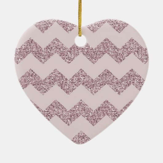 Roze Chevron Faux Glitter Keramisch Ornament (Achterkant)