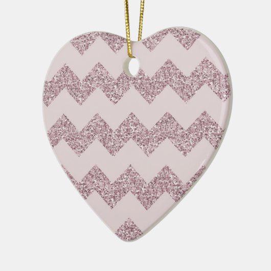 Roze Chevron Faux Glitter Keramisch Ornament (Links)