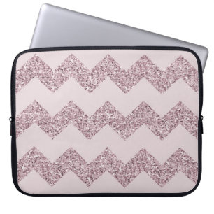 Roze Chevron Faux Glitter Laptop Sleeve