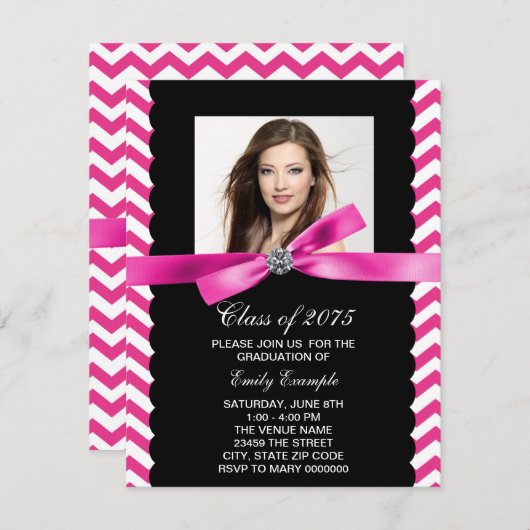  Roze Chevron Foto Afstuderen Kaart (Voorkant / Achterkant)