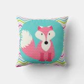 Roze Chevron Fox op Aqua Sierkussen (Achterkant)