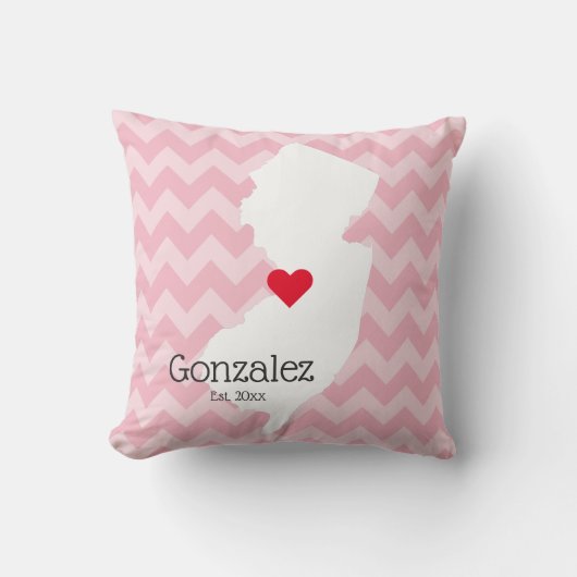 Roze Chevron gepersonaliseerde New Jersey familien Kussen (Voorkant)