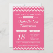 Roze Chevron Girl Baby Shower Invitations Kaart (Voorkant)