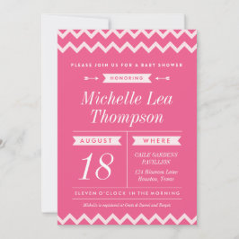 Roze Chevron Girl Baby Shower Invitations Kaart