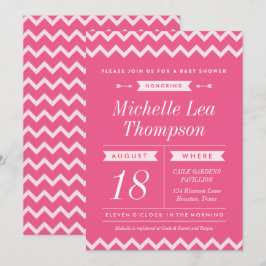 Roze Chevron Girl Baby Shower Invitations Kaart