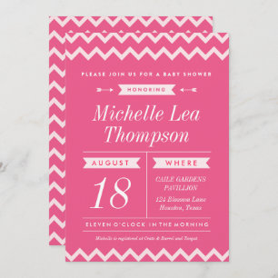 Roze Chevron Girl Baby Shower Invitations Kaart
