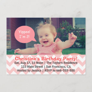 Roze Chevron Girl Birthday, Speech Bubble, Turns 2 Kaart