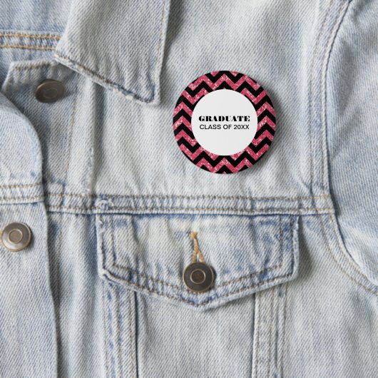 Roze Chevron Glitter Afstuderen Button (In situ)
